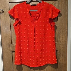 Textured Dot Flutter Sleeve Women's Top - Red Size M